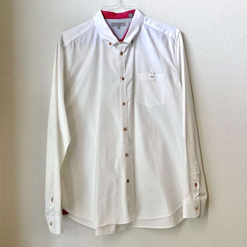 Ted Baker Button Down Dress Shirt - White w/ Red & Blue Accents